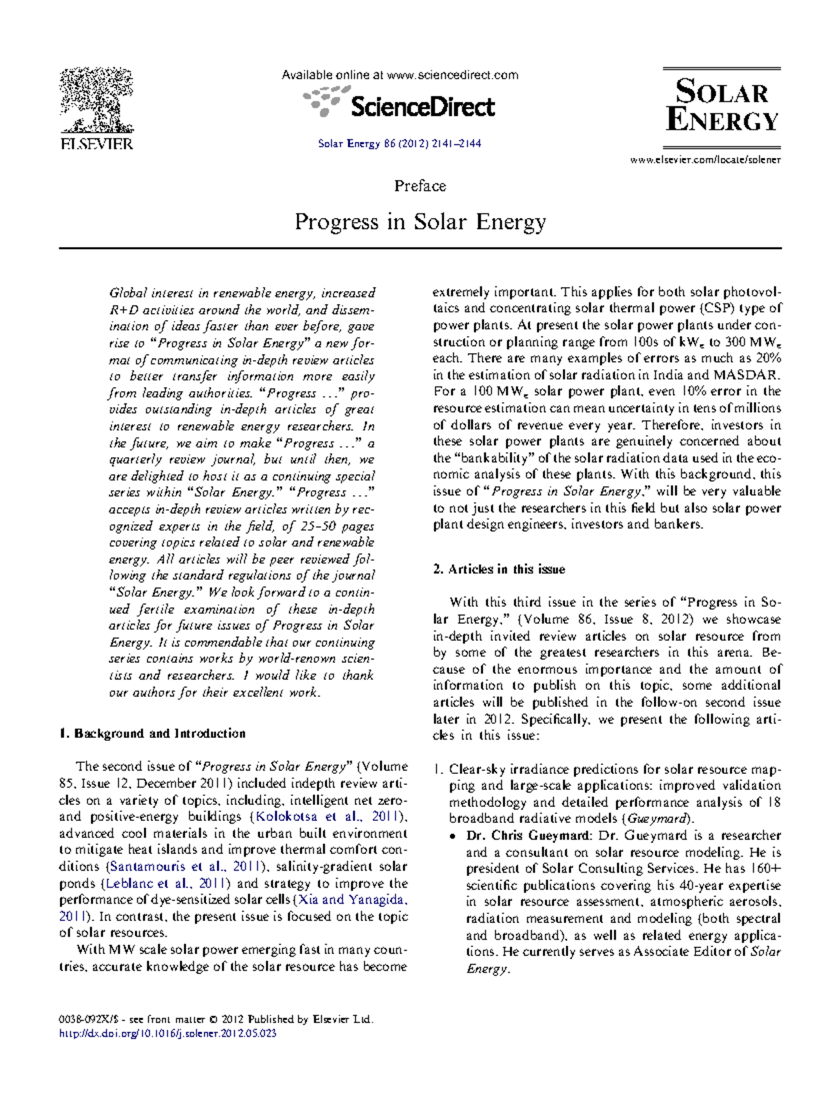 Progress in Solar Energy - Preface Progress in Solar Energy Global ...