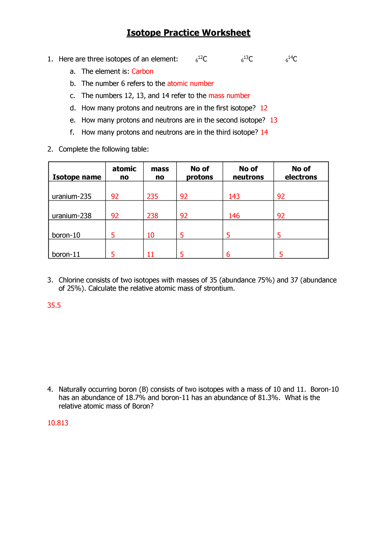 Chemistry-Bridging the Gap Answer - Isotope Practice Worksheet Pertaining To Isotopes Worksheet Answer Key