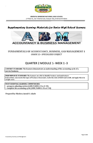 Fundamentals OF ABM 1 Q1 Module 3 WEEK 5 - Page 1 Of 10 ORIENTAL ...