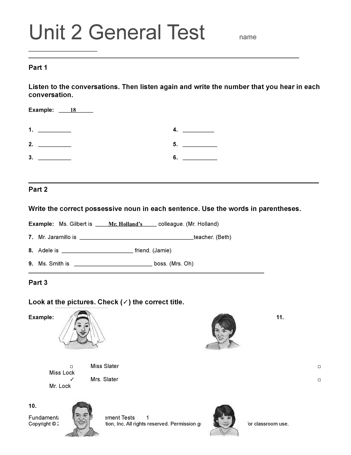 Top Notch Fundamentals Unit 2 Assessment - Unit 2 General Test Name ...