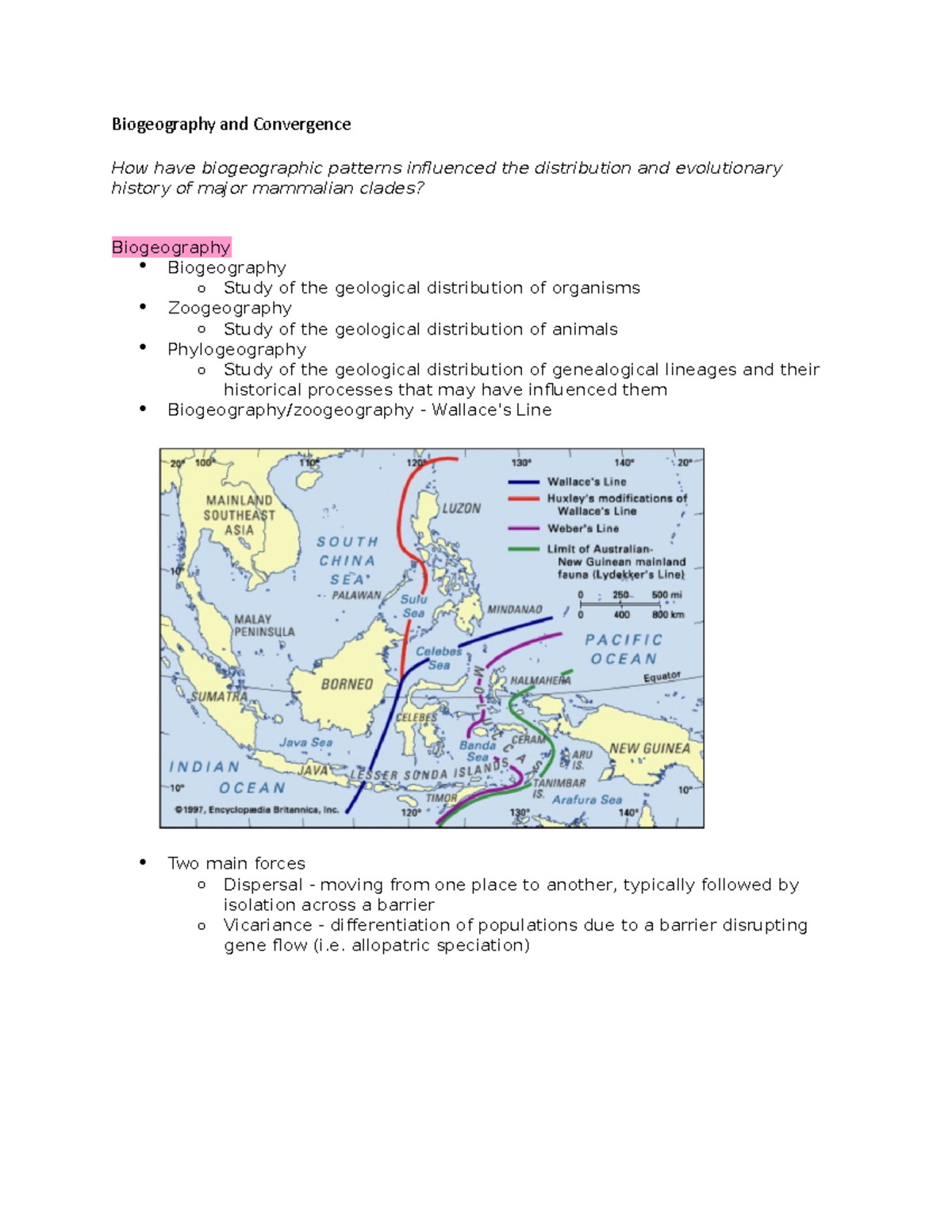 Biogeography and Convergence - allopatric speciation) Dispersal ...