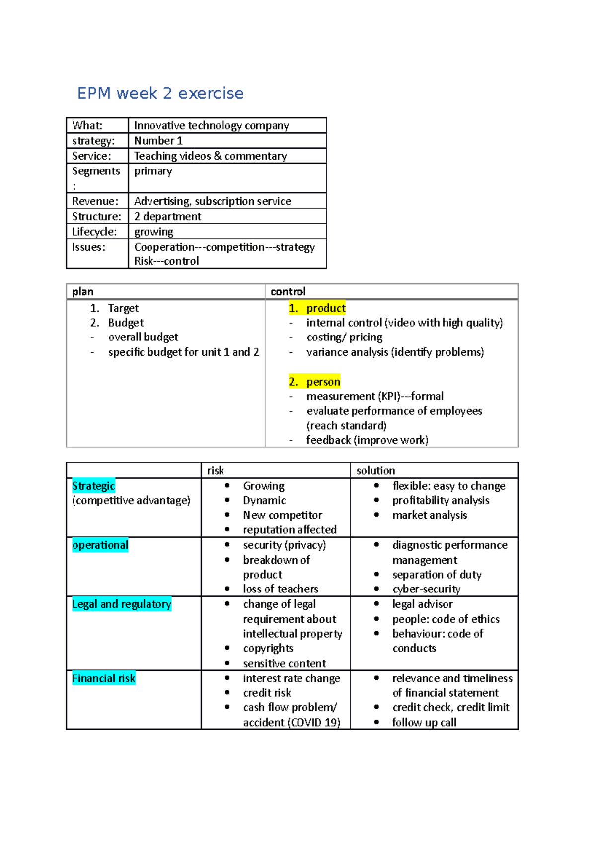 EPM week 2 exercise - good - EPM week 2 exercise What: Innovative ...