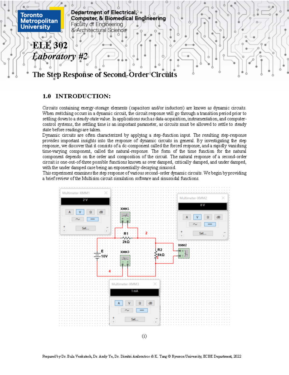 ELE302 - Lab #2 - Post Lab - Prepared by Dr. Bala Venkatesh, Dr. Andy ...