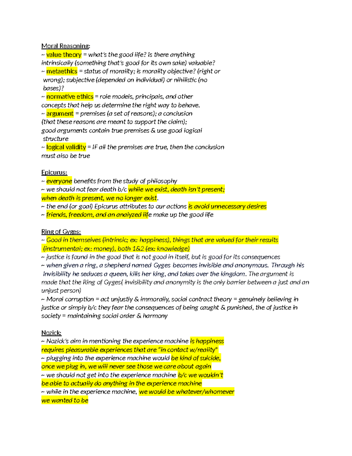 Phil cheat sheet - Moral Reasoning: ~ value theory = what’s the good ...