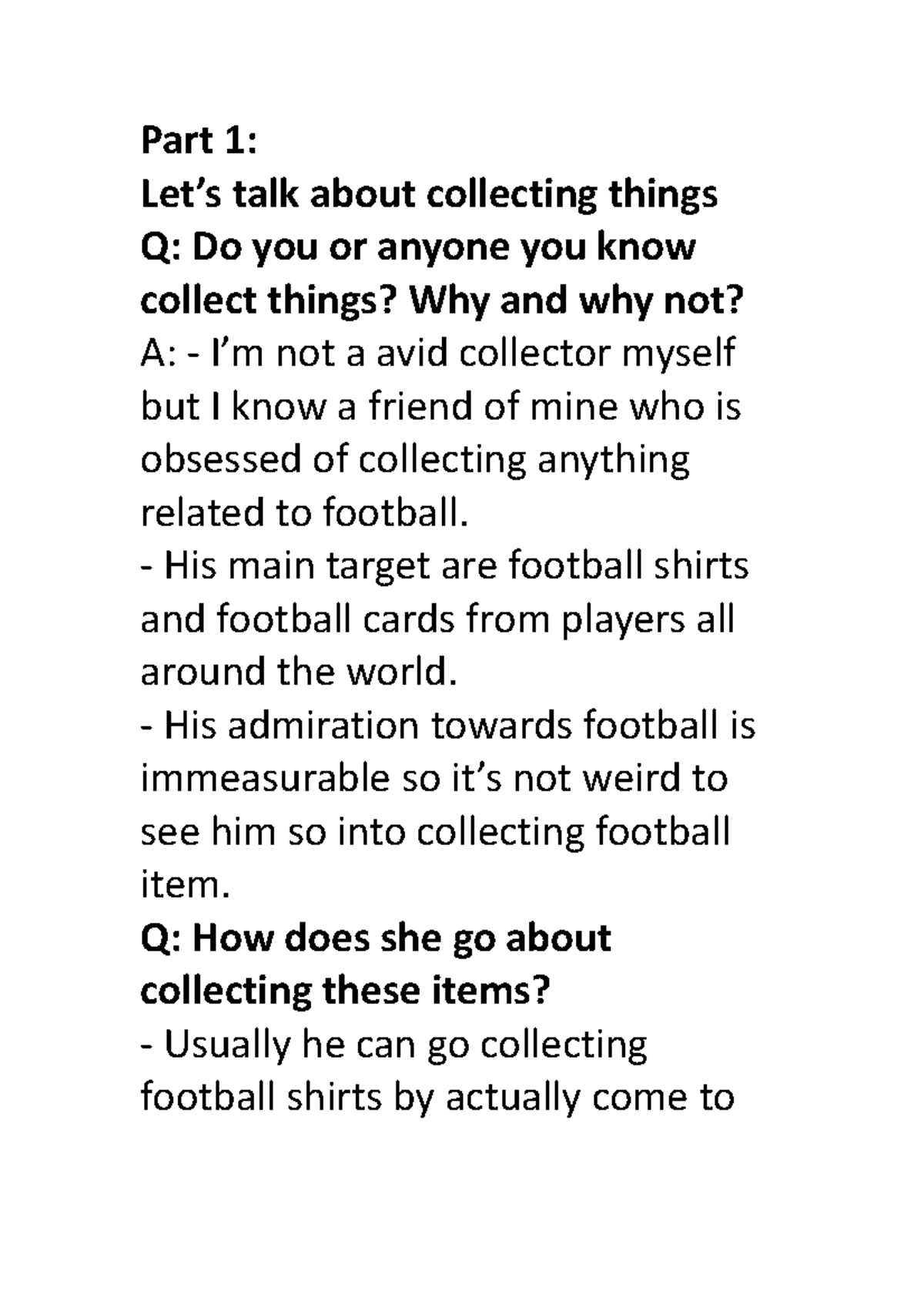 Nguyễn Tiến Hiệu Topic 7 - Part 1: Let’s talk about collecting things Q ...