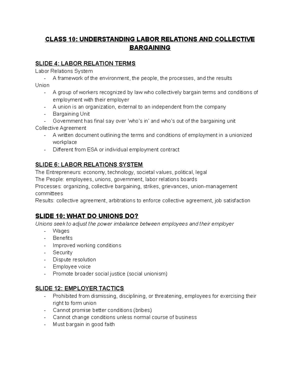 Class 10 Understanding Labor Relations AND Collective Bargaining ...