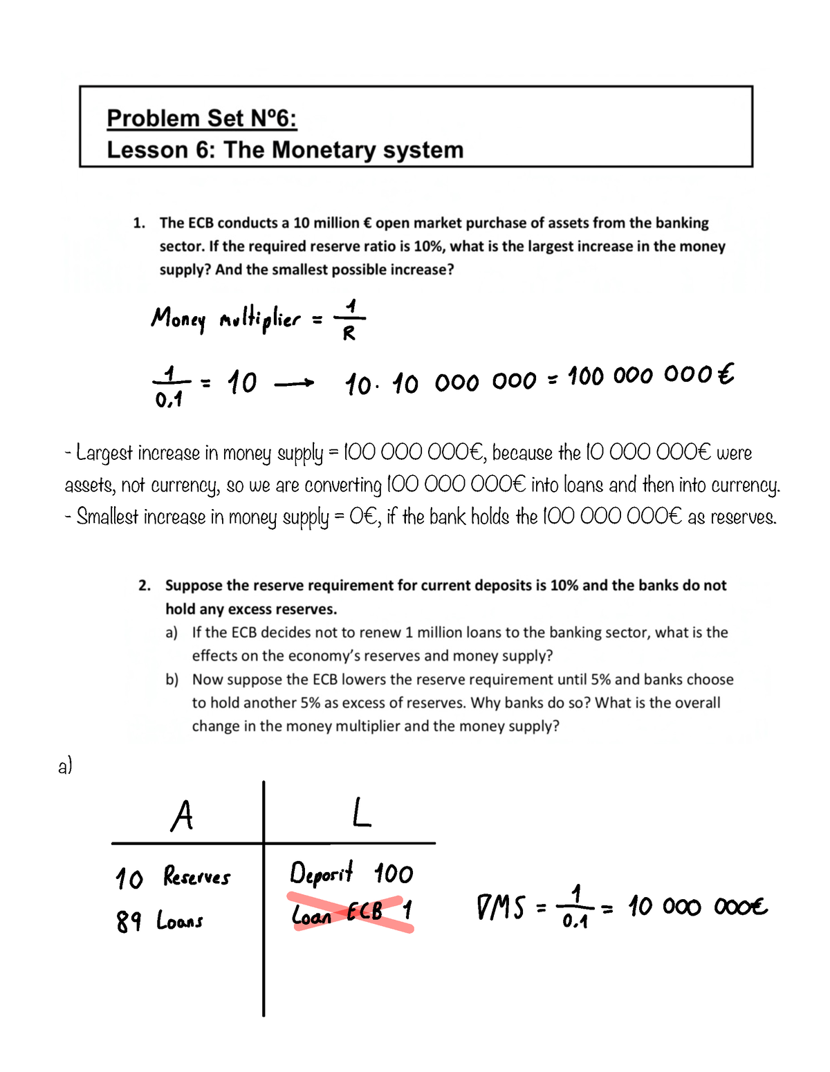 Macroeconomics - Problem Set 6 - Monetary System - Largest Increase In ...