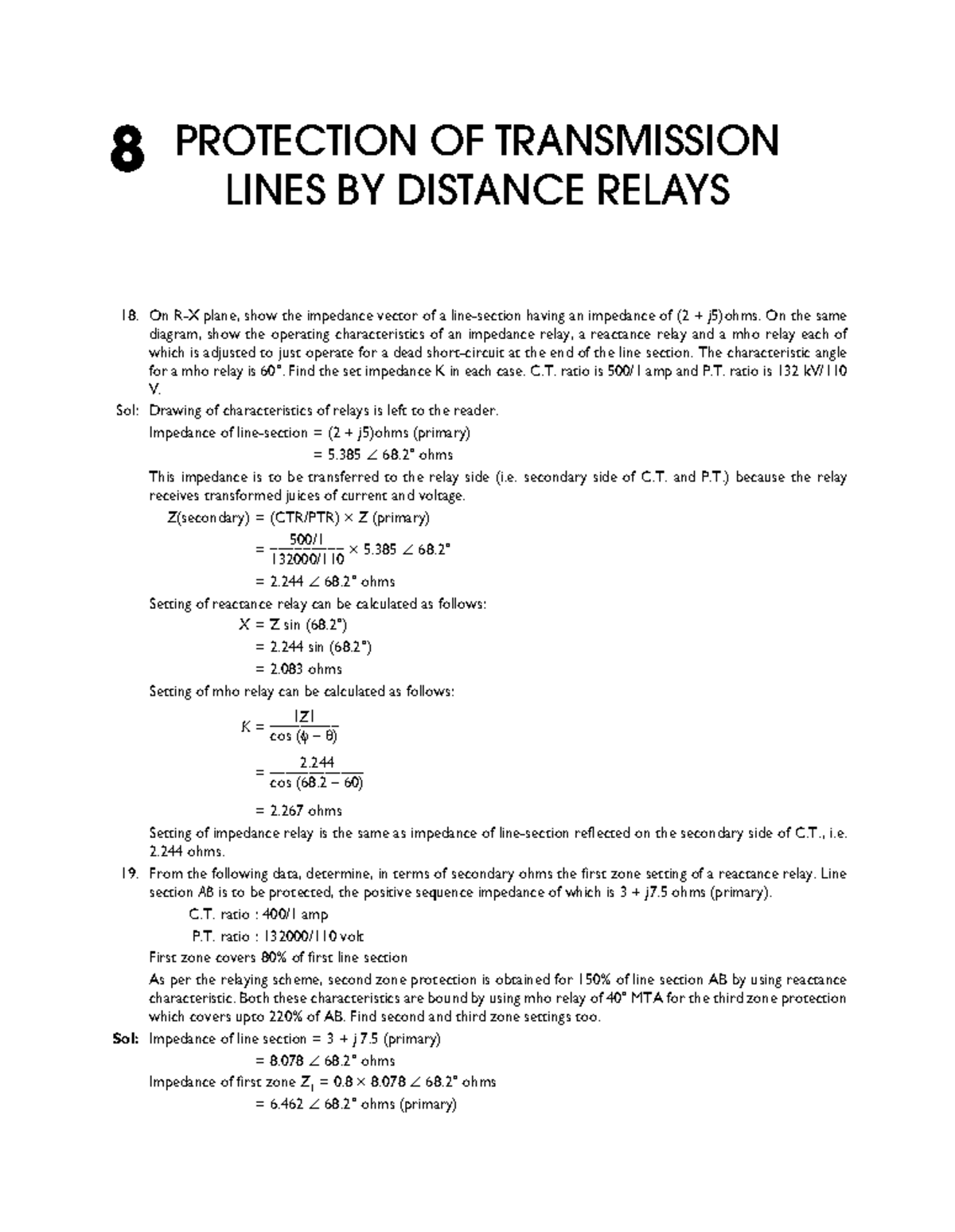 Solution Manual to Chapter 08 of Power System Protection and Switchgear