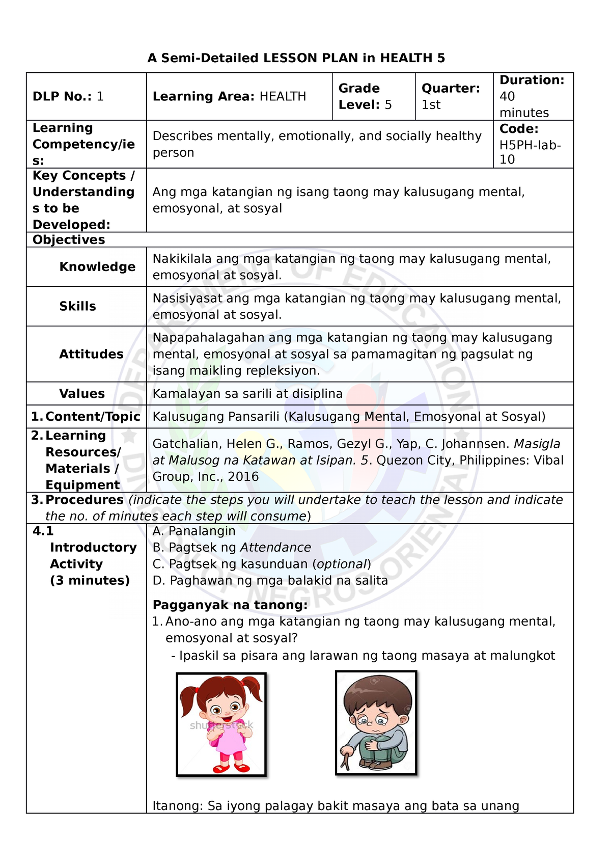 DLP Health 5 Q1 L1 - A Detailed Lesson Plan - A Semi-Detailed LESSON ...