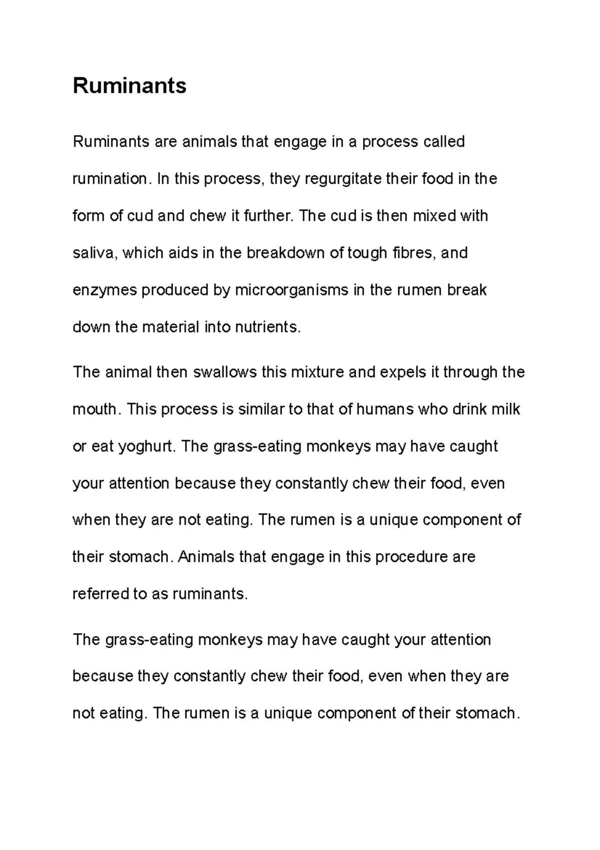 Ruminants Notes Ruminants Ruminants are animals that engage in a