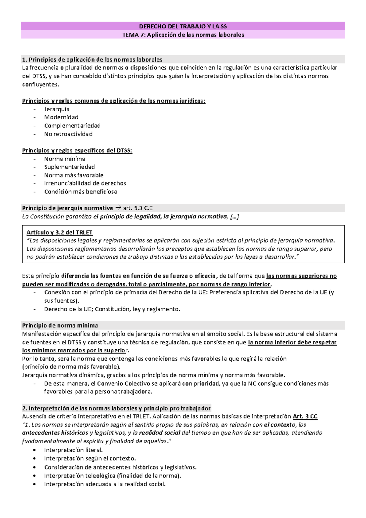 TEMA 7: Aplicación De Las Normas Laborales - Principios De Aplicación ...