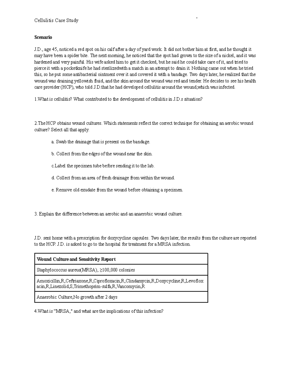 Cellulitis Case Study - Scenario J., age 45, noticed a red spot on his ...
