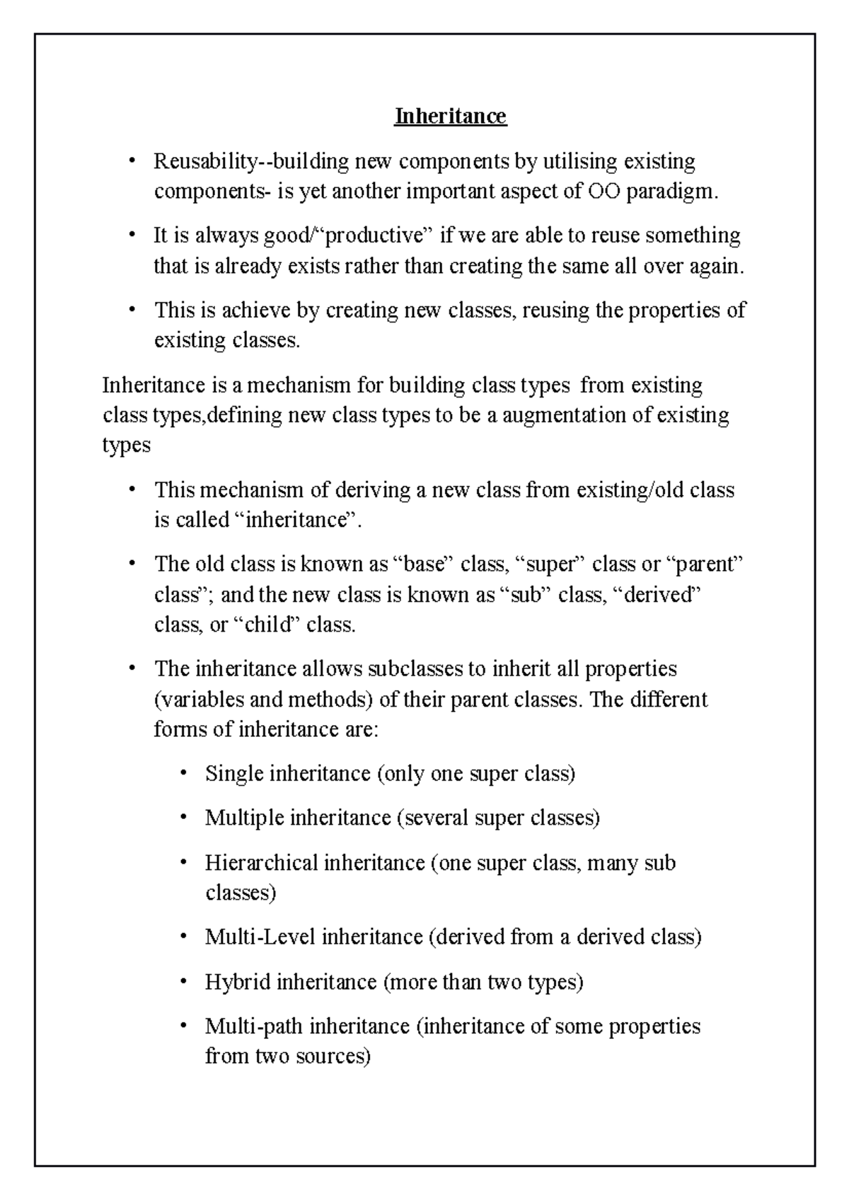 Inheritance - Programming In C++ - MG University - Studocu