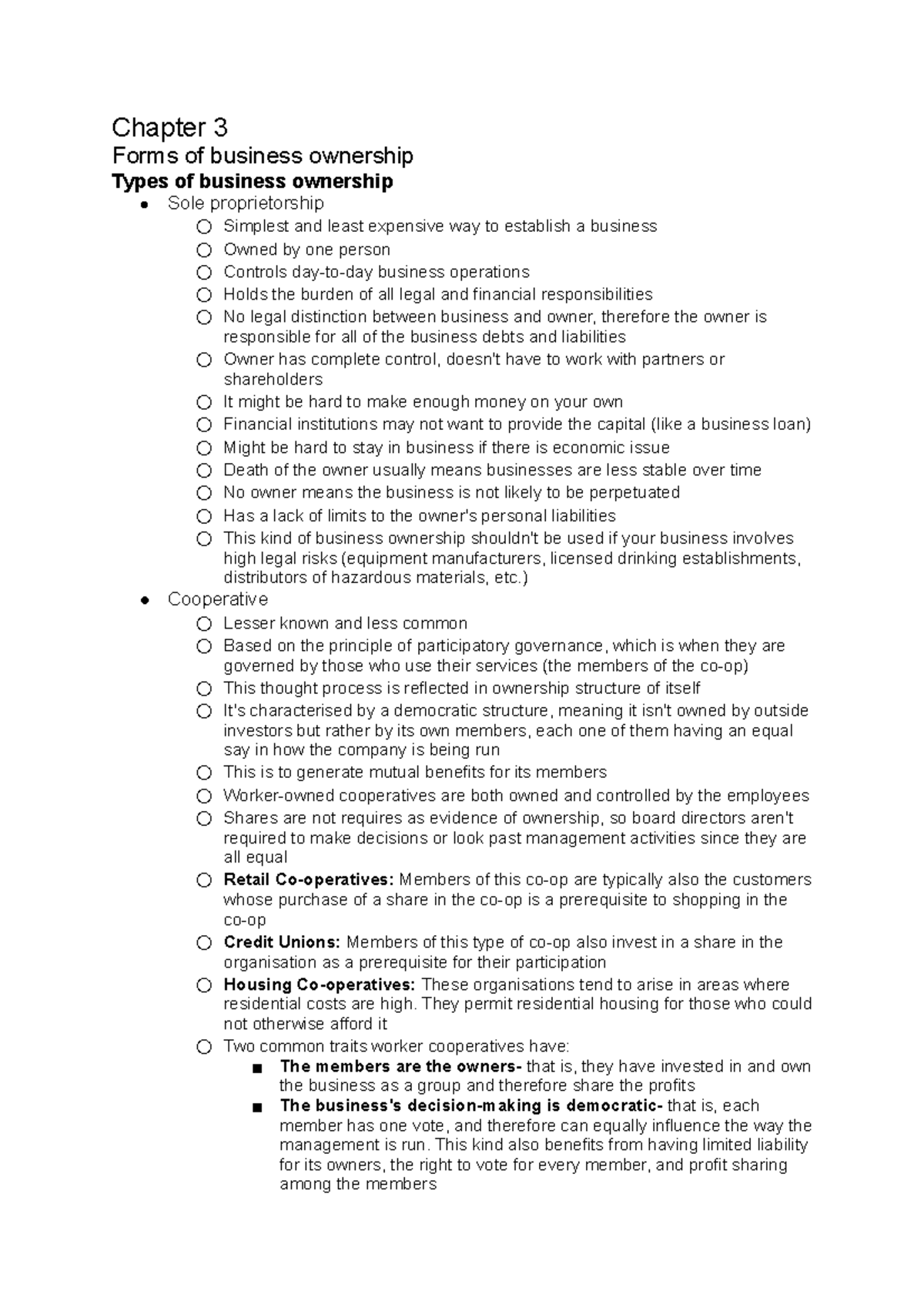 chapter-3-notes-chapter-3-forms-of-business-ownership-types-of