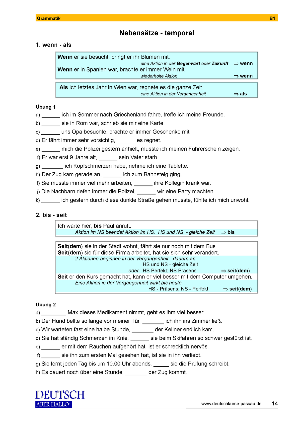 Deutsch Aber Hallo B1 Split 1 - Grammatik B Nebensätze - Temporal 1 ...