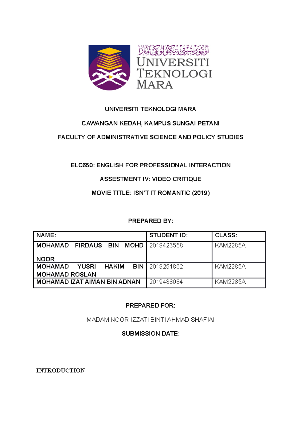 ELC650 Video Critique - Huhujuju - UNIVERSITI TEKNOLOGI MARA CAWANGAN ...