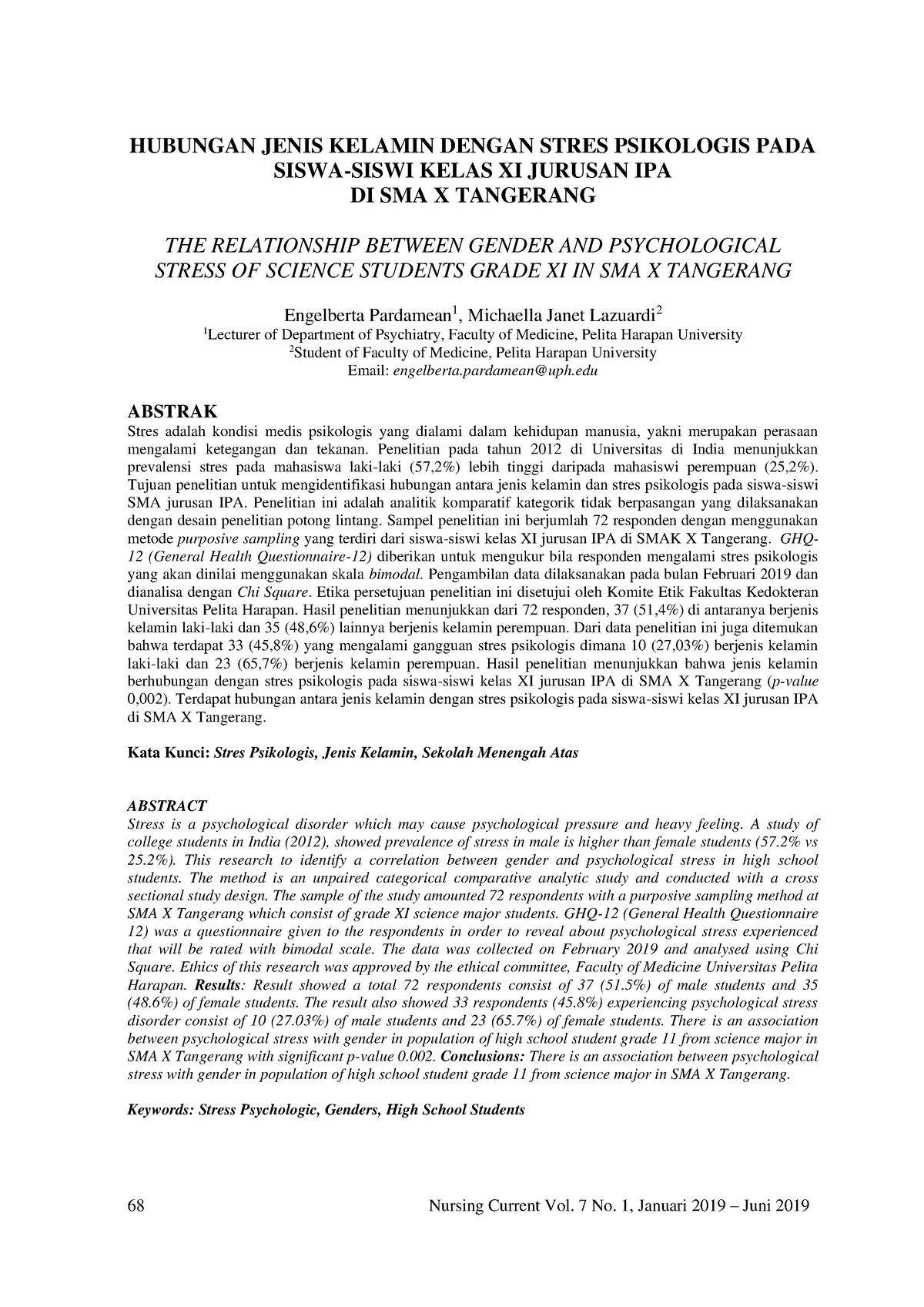 Jurnal Internasional Matkul Kesehatan Mental - HUBUNGAN JENIS KELAMIN ...