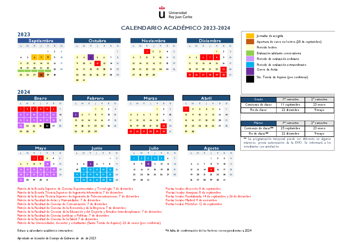 Calendario Academico 23 24 - CALENDARIO ACADÉMICO 202 3 - 2024 Patrón ...