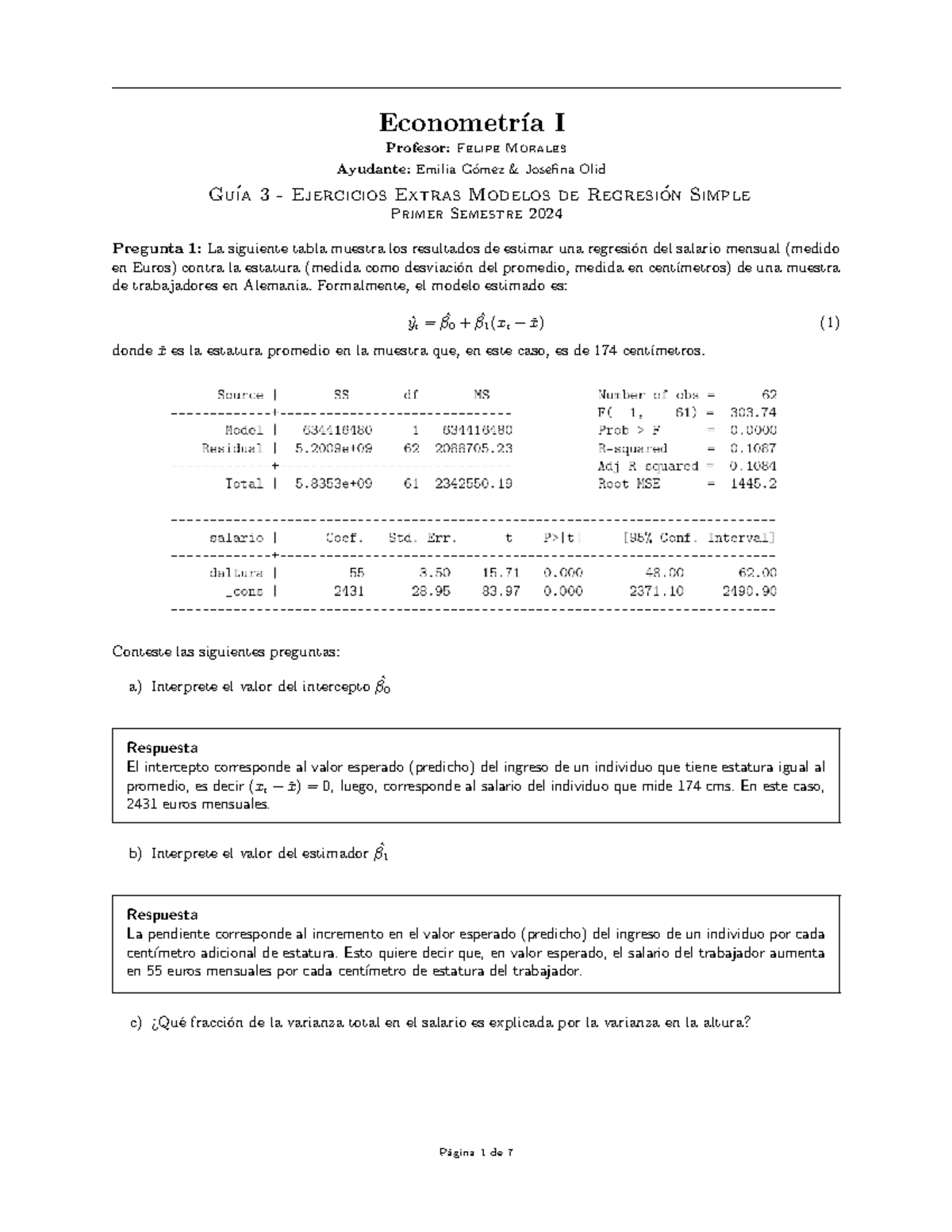 Guía 3 Extras Regresión Simple - Econometr ́ıa I Profesor: Felipe ...