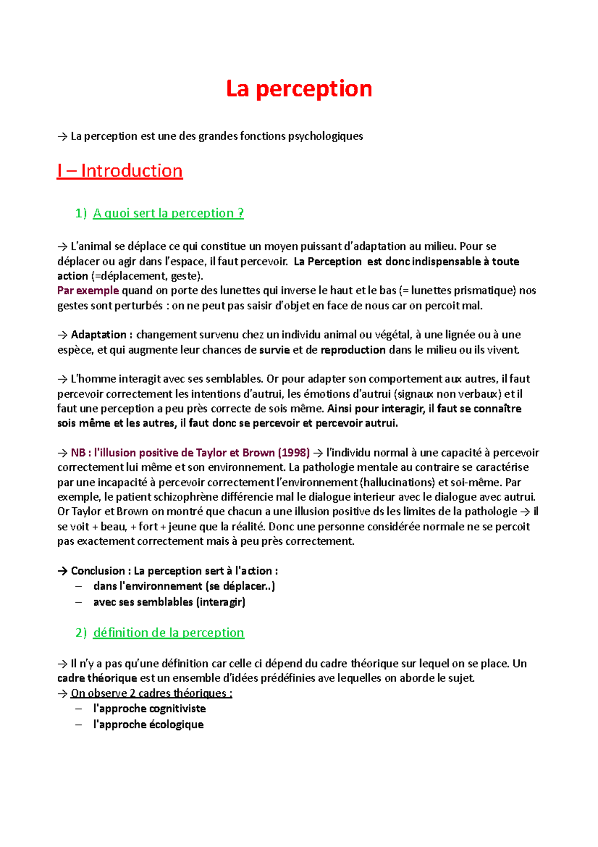 La Perception Studocu