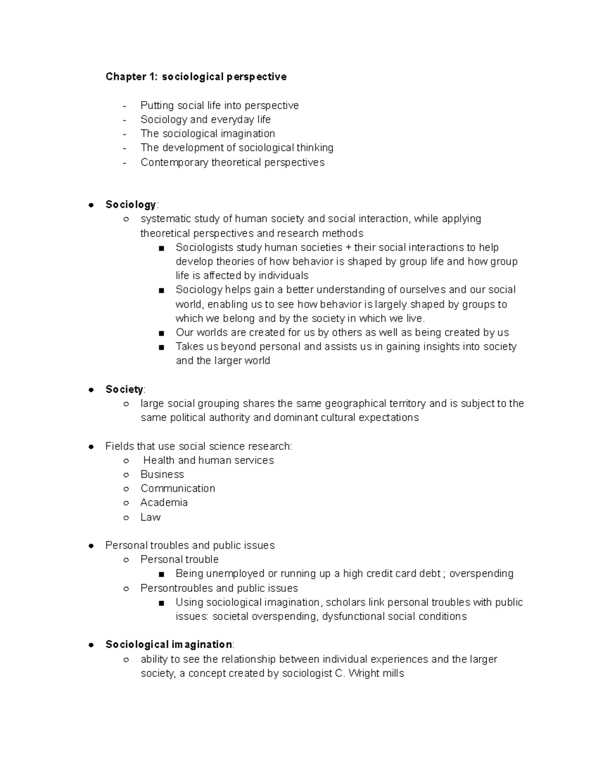 Chapter 1 Sociological Perpective - Chapter 1: Sociological Perspective ...