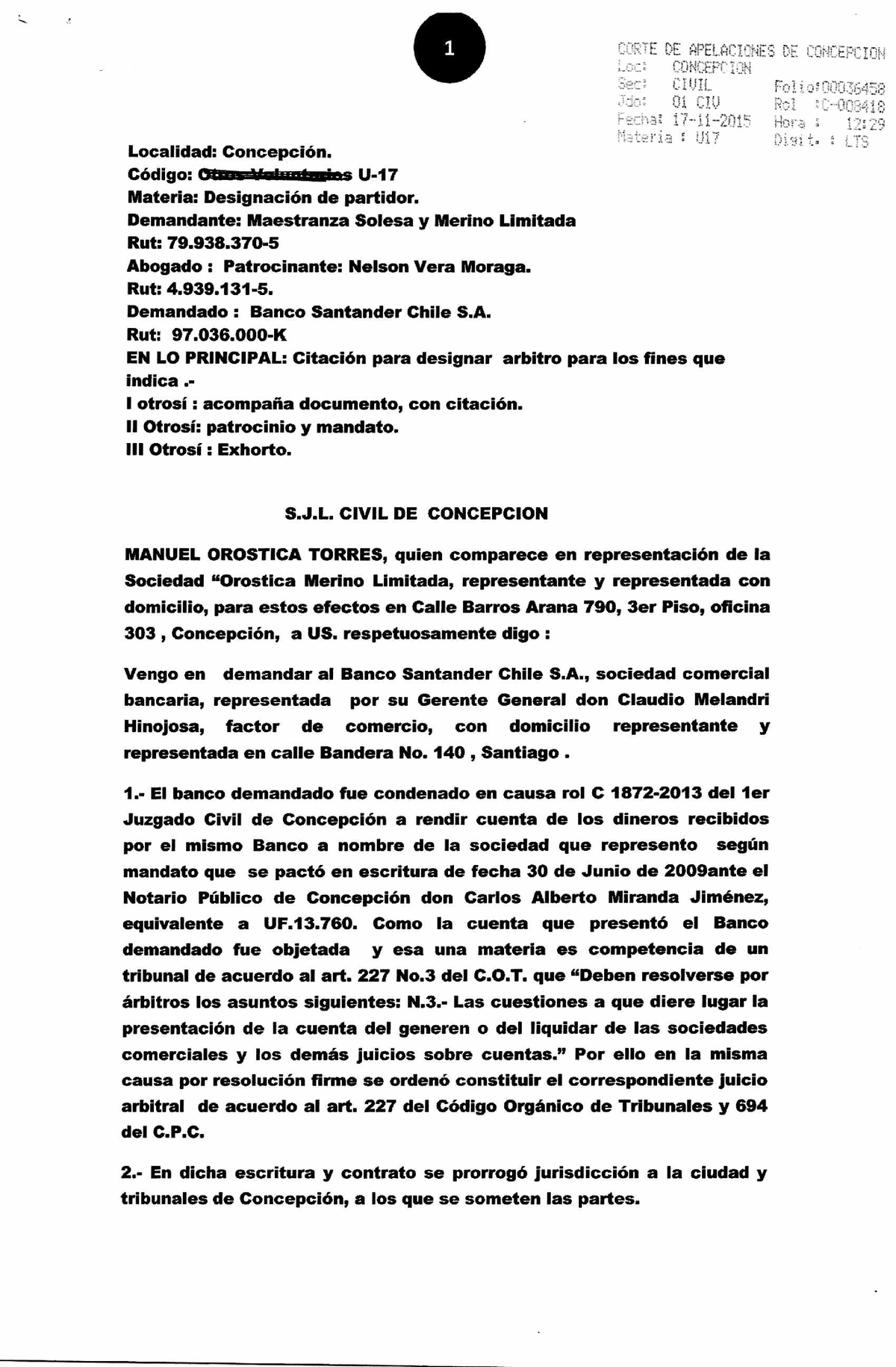 Citacion PARA Designar Arbitro Solesa - Derecho civil - USS - Studocu