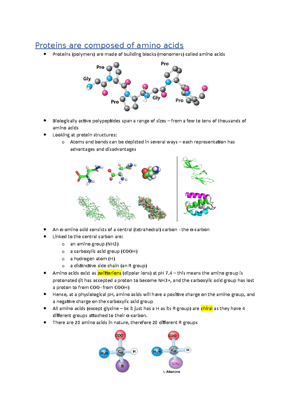 Amino acids Lecture notes 5 Proteins are composed of amino acids