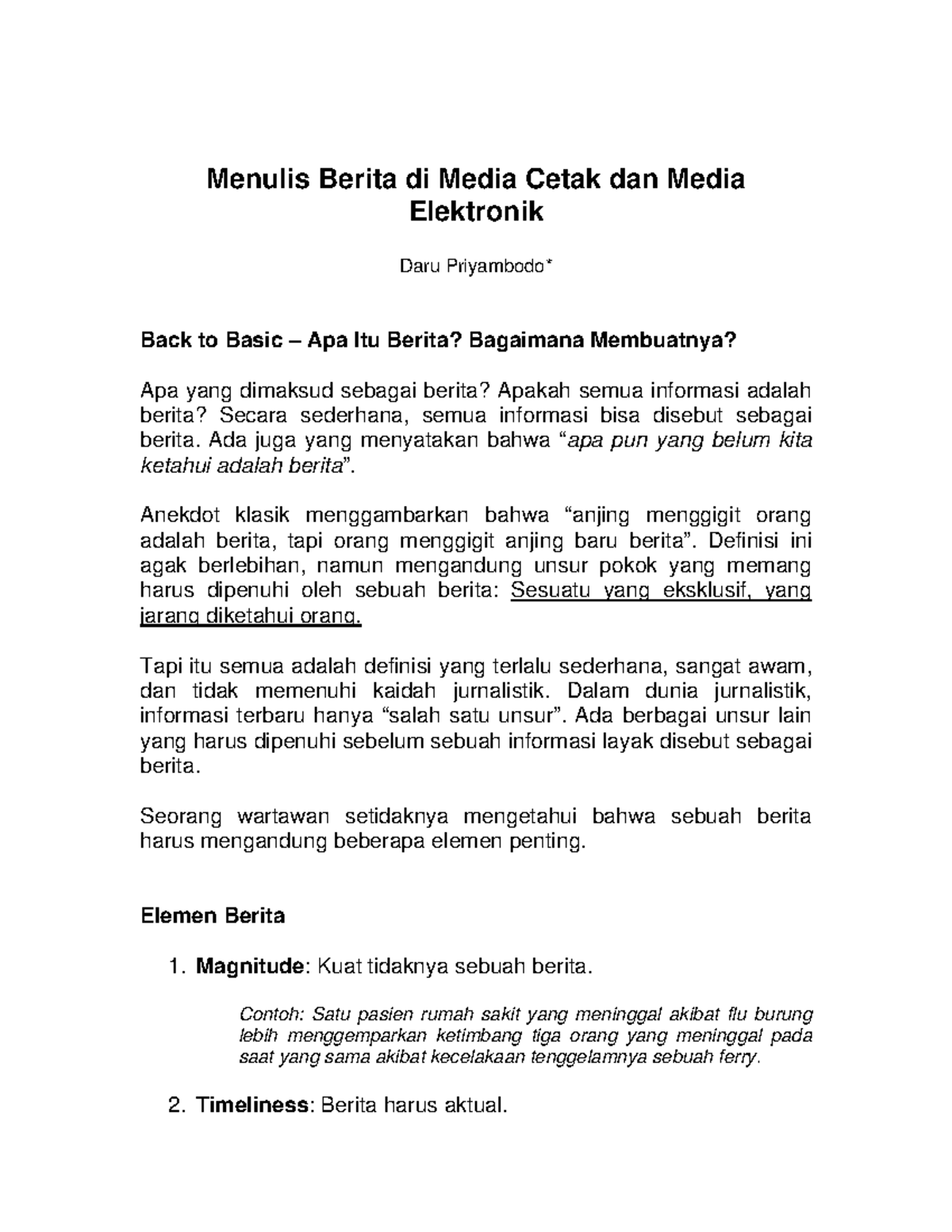 Menulis Berita Di Media Cetak Dan Media Elektronik - Menulis Berita Di ...