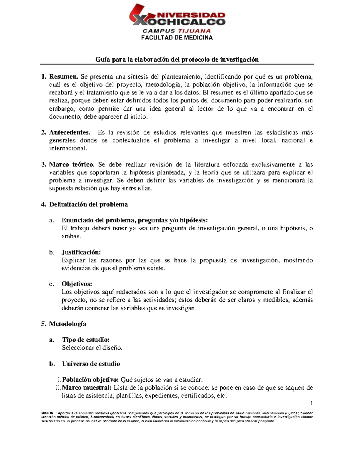 7 Guía para la elaboracion de protocolo de investigación - 1 MISIÓN ...