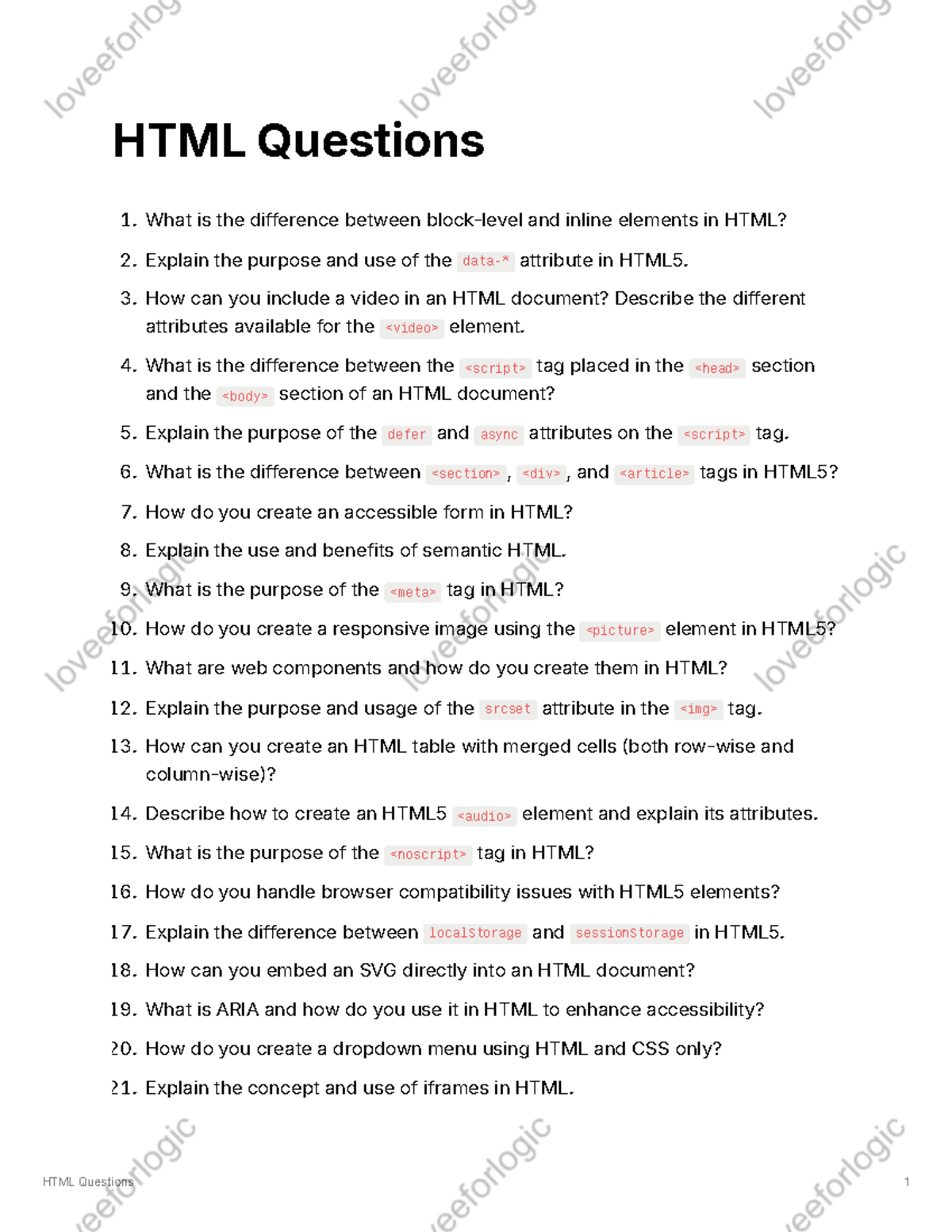 HTML Questions Final - This question for html preparation - HTML ...