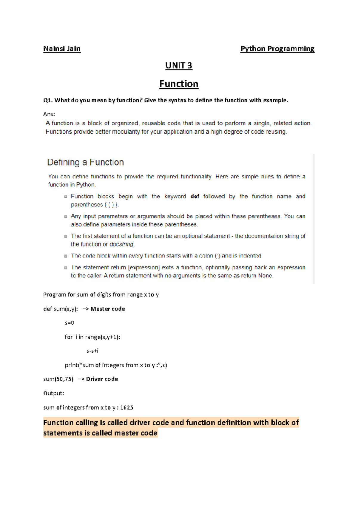 UNIT 3 Functions - Python progamming - Nainsi Jain Python Programming ...