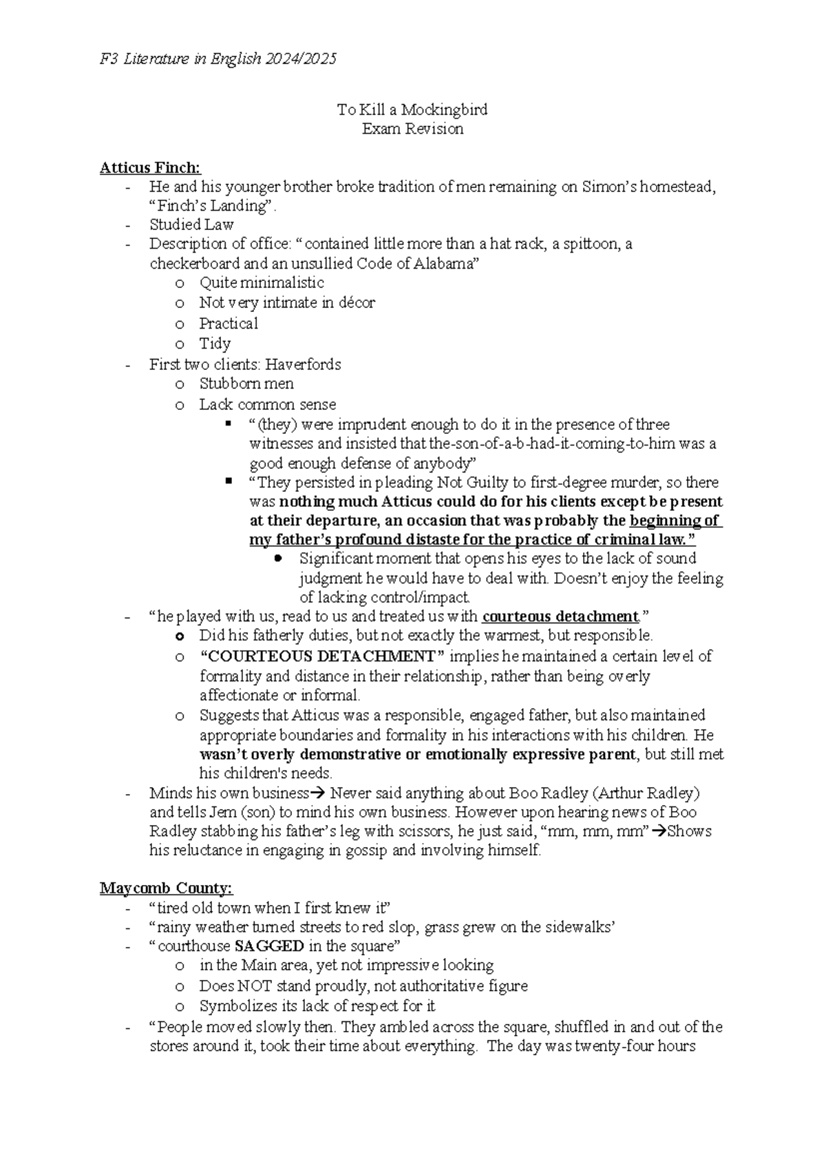 To Kill a Mockingbird Notes - To Kill a Mockingbird Exam Revision ...