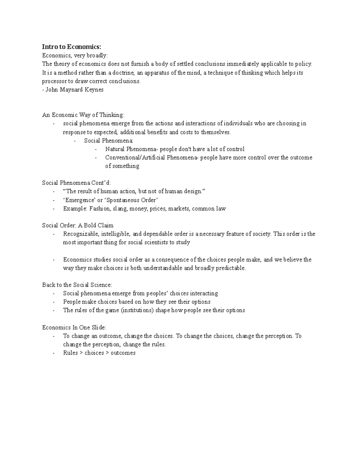 Notes- Microeconomics Unit 1 - Intro To Economics: Economics, Very ...