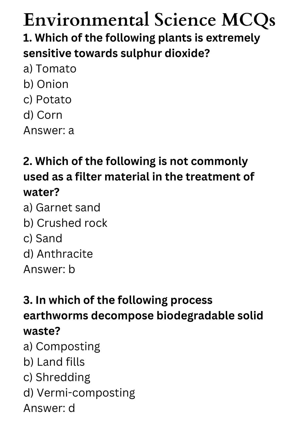 Environmental Science MCQs 5 - Environmental Science MCQs Which Of The ...