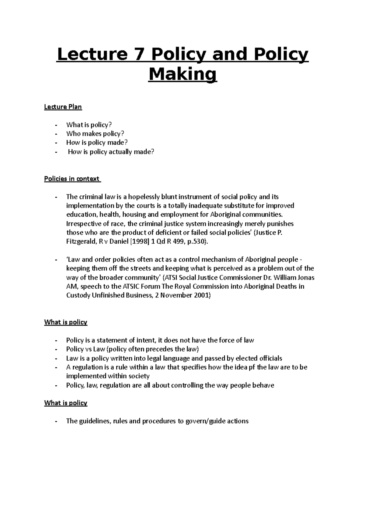 Lecture 7 Policy and Policy Making - Lecture 7 Policy and Policy Making ...