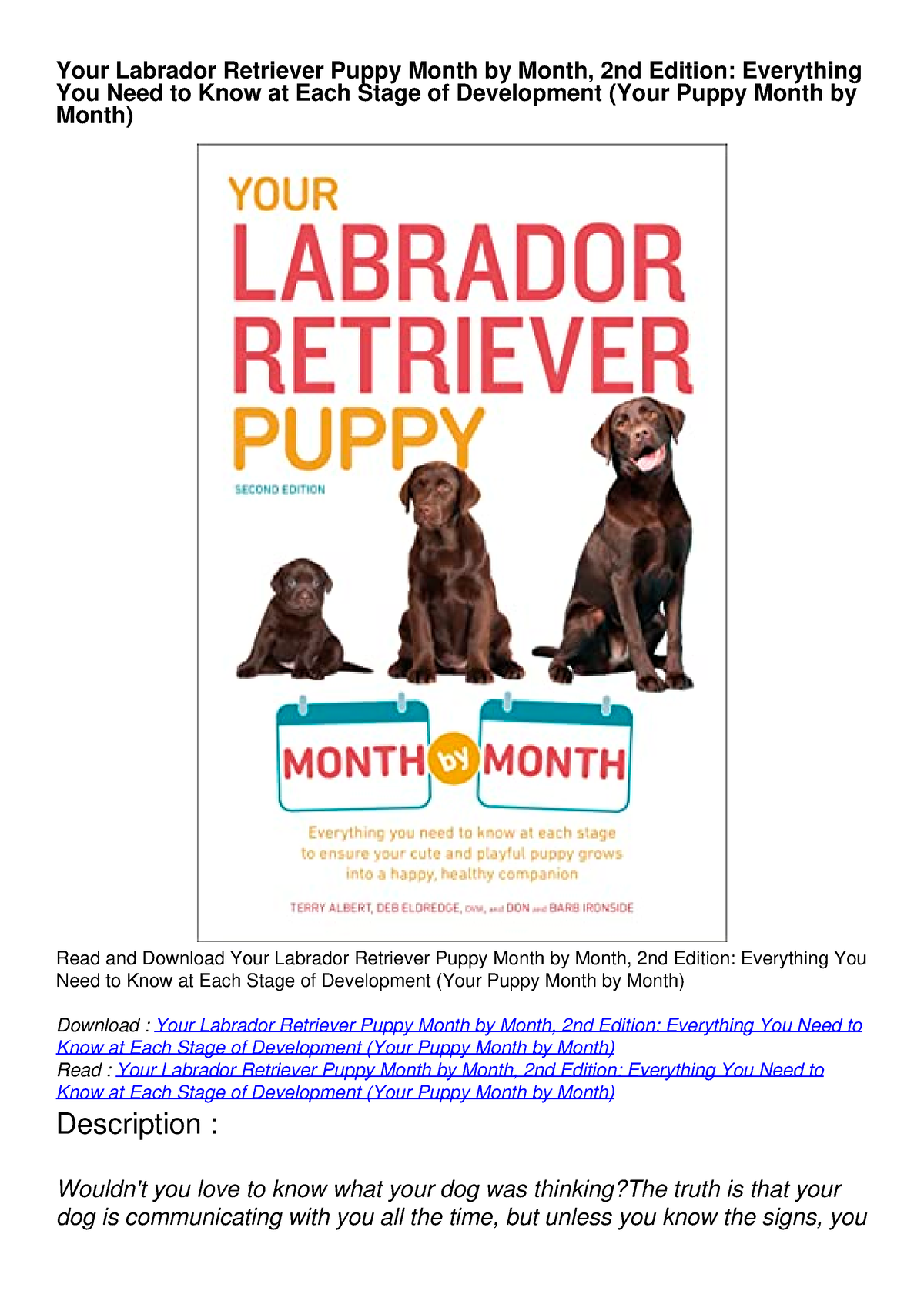 [PDF READ ONLINE] Your Labrador Retriever Puppy Month by Month, 2nd