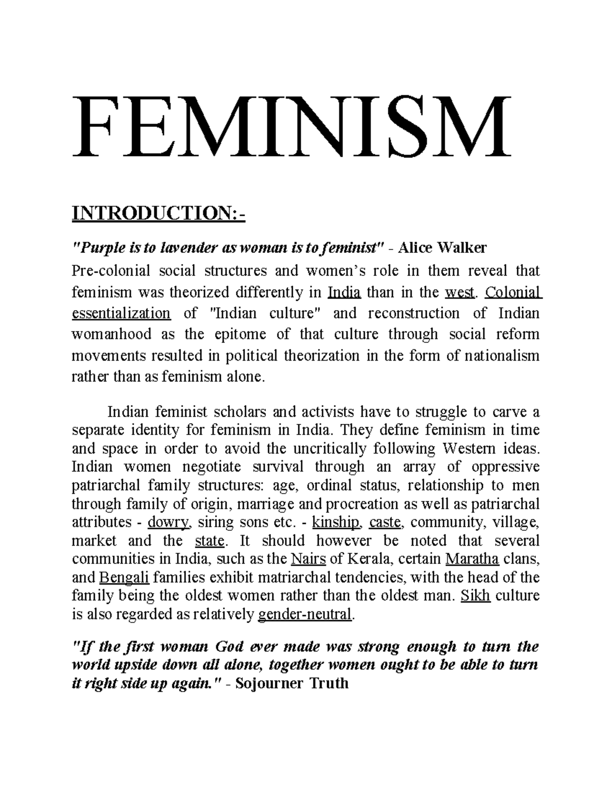 introduction to feminism essay