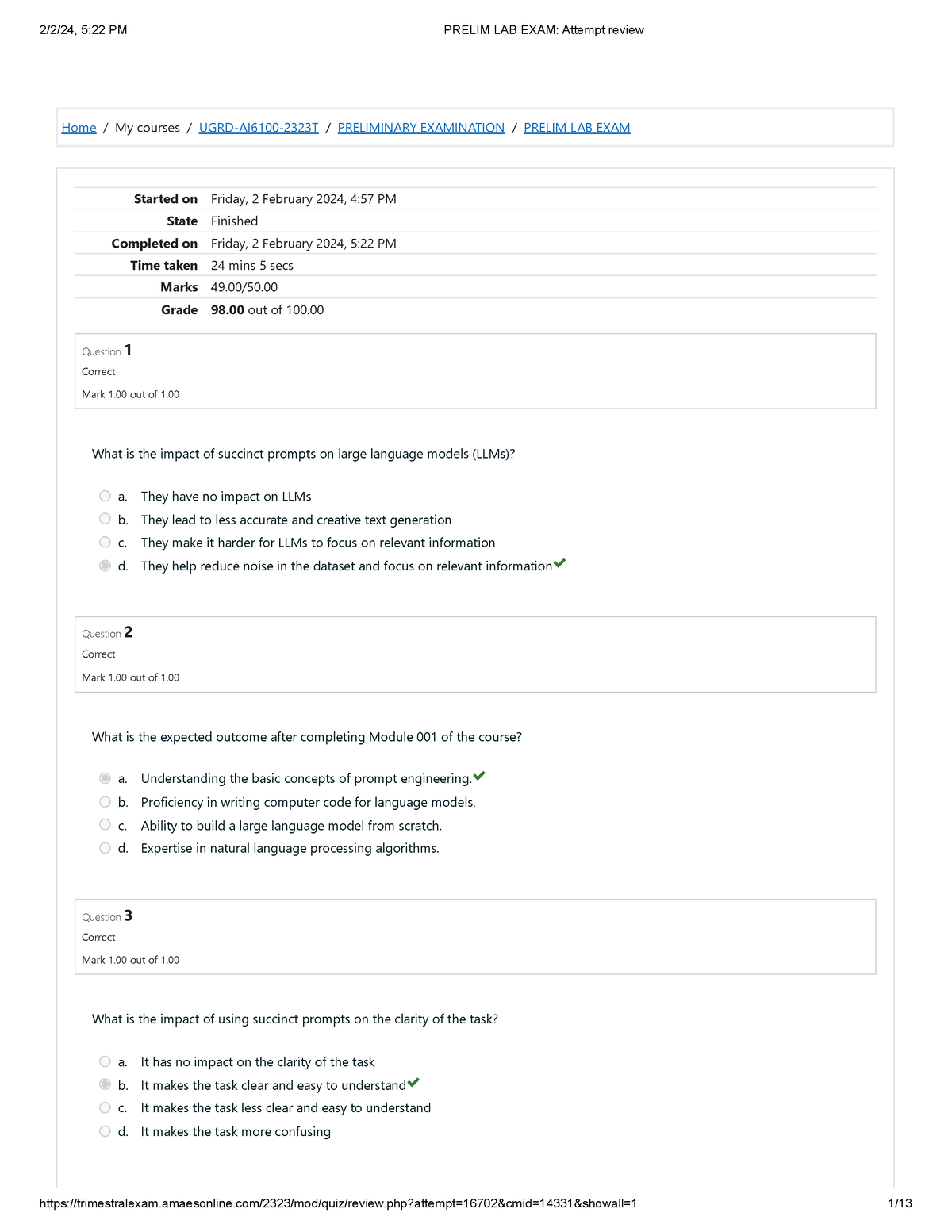 Prelim LAB EXAM Attempt Review 49 - Home / My Courses / UGRD-AI6100 ...