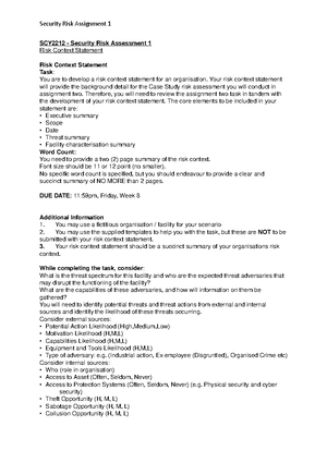 SR Assignment 2 - Security Risk Assignment 2 Breakdown The ability to ...