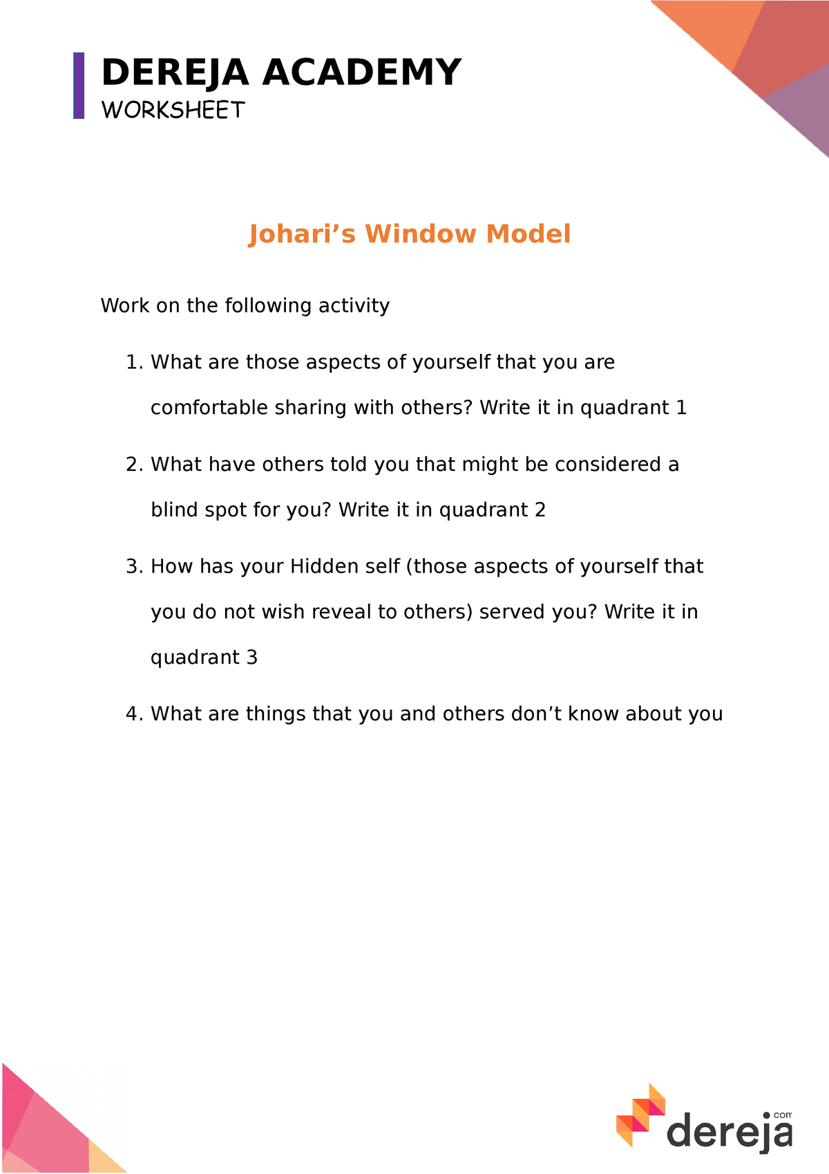 1590958006 Activity 2- DA Joharis Window - DEREJA ACADEMY WORKSHEET ...