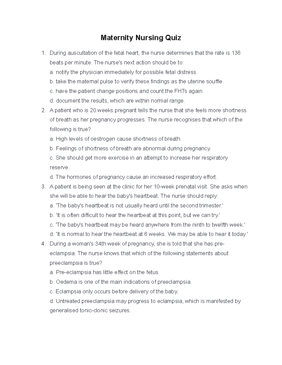 Maternity Nursing Quiz Sept 152022 Maternity Nursing Quiz During
