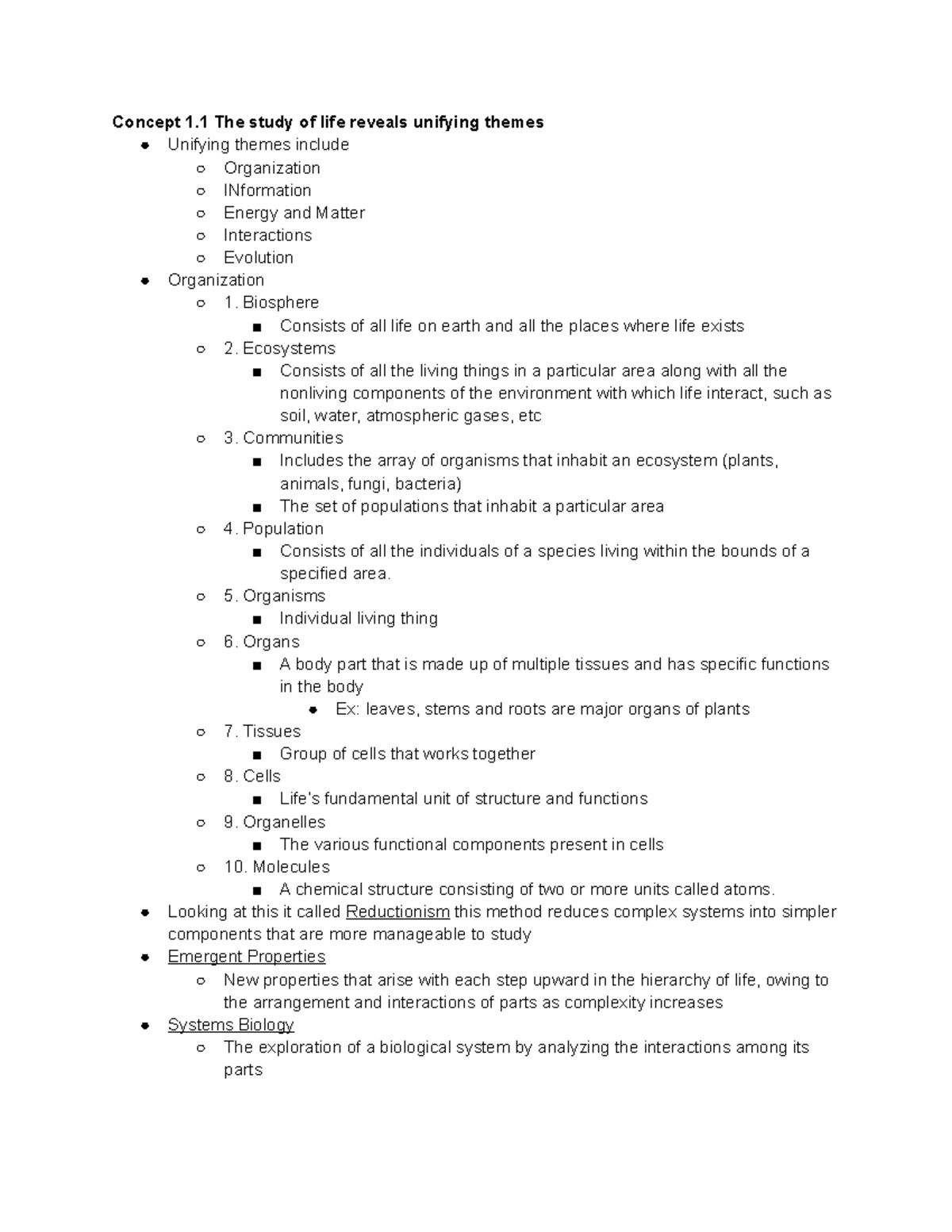 Reading Notes Chapter 1 - Concept 1 The study of life reveals unifying ...