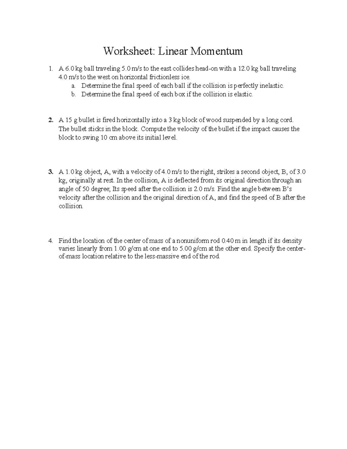 Week 7 Momentum - Weekly Assignment - Worksheet: Linear Momentum A 6 Kg 