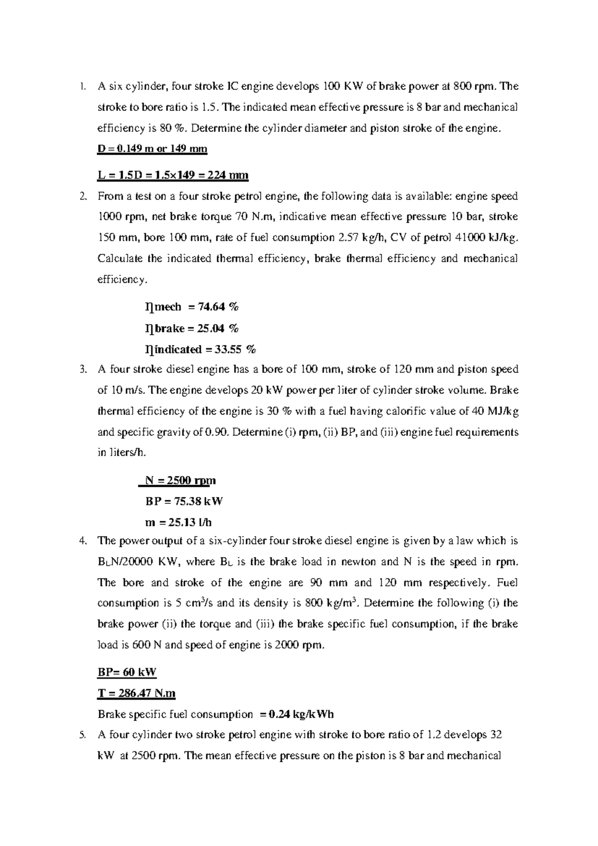 IC Engines Practice Numericals TO Students - A six cylinder, four ...