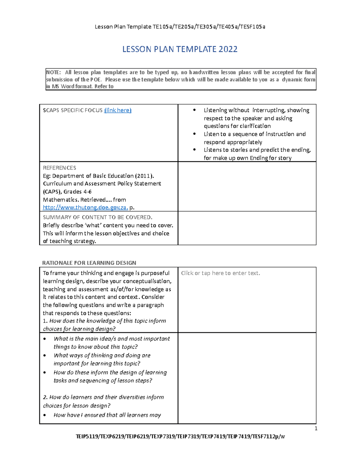 Studoco - Psed Assignment - Lesson Plan Template 2022 Note: All Lesson 