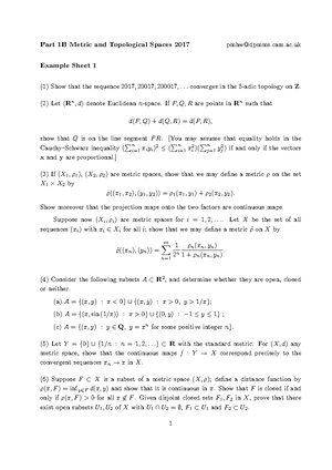 Metric And Topological Spaces 2017-2018 Example Sheet 2 - Part 1B ...