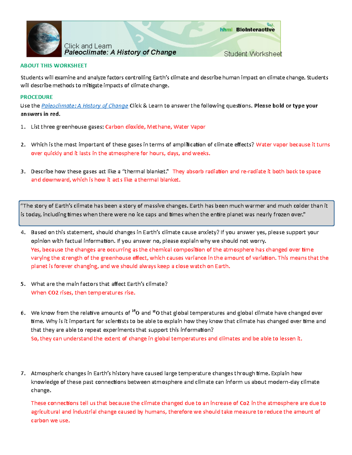 HHMI Paleoclimate - ABOUT THIS WORKSHEET Students will examine and analyze  factors controlling - Studocu