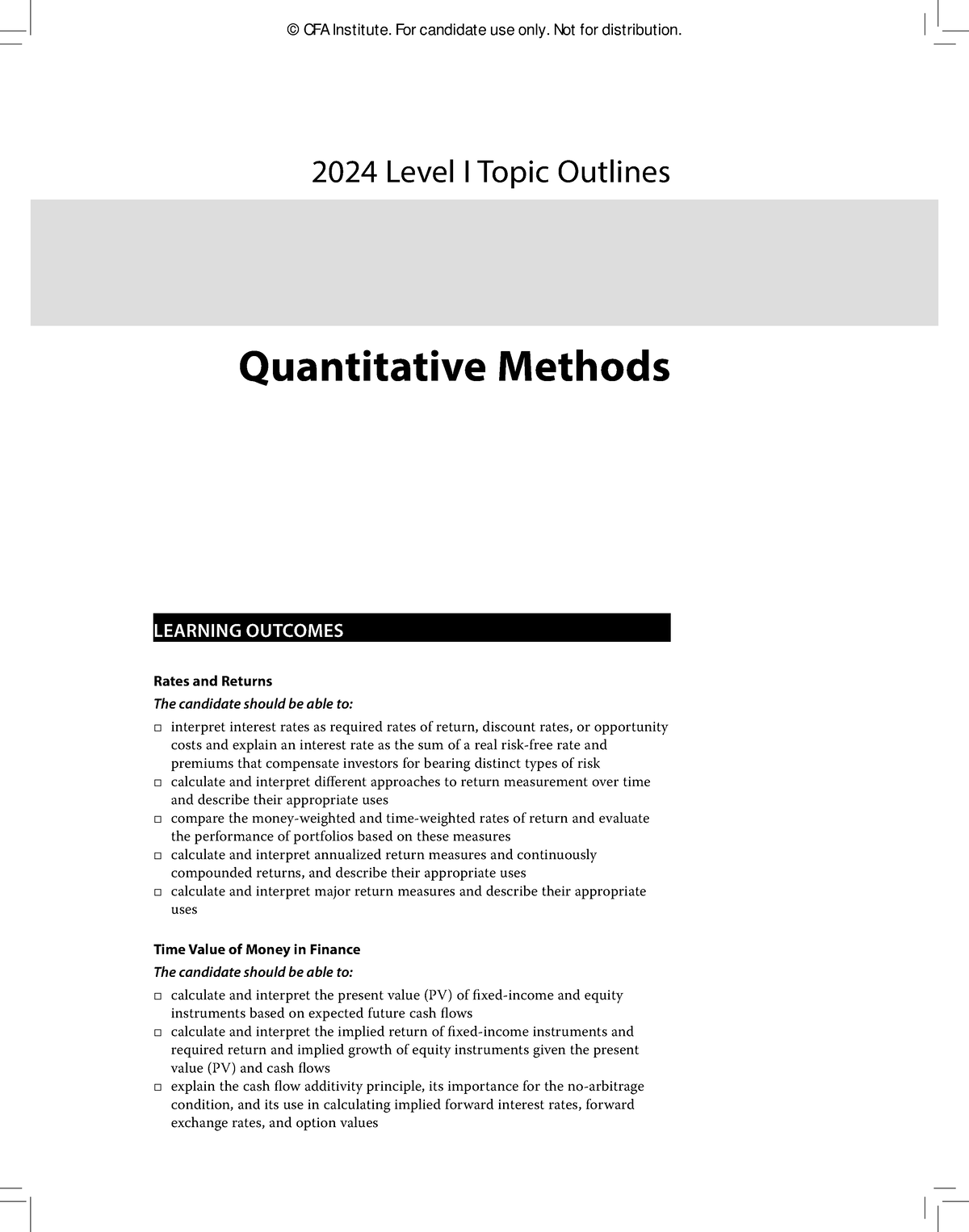 2024 Level 1 Topic Outlines Quantitative Methods LEARNING