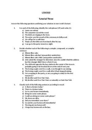 Tutorial 4 - Study notes - LESV Tutorial Four Answer the following ...