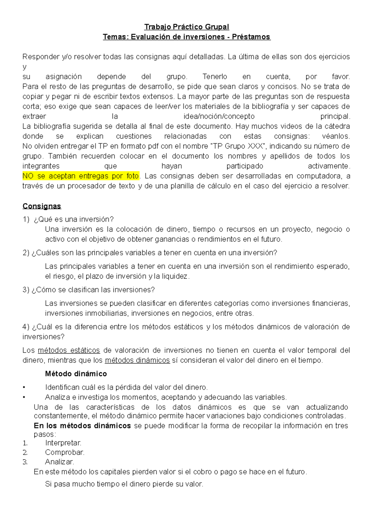 Enunciado TP inversiones y prestamos Ejercicio Grupo 9 - Trabajo ...